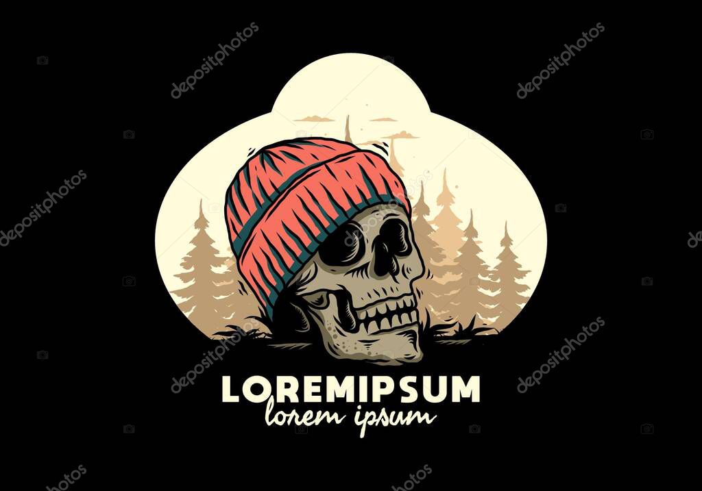 Illustration design of a Skull head wearing beanie