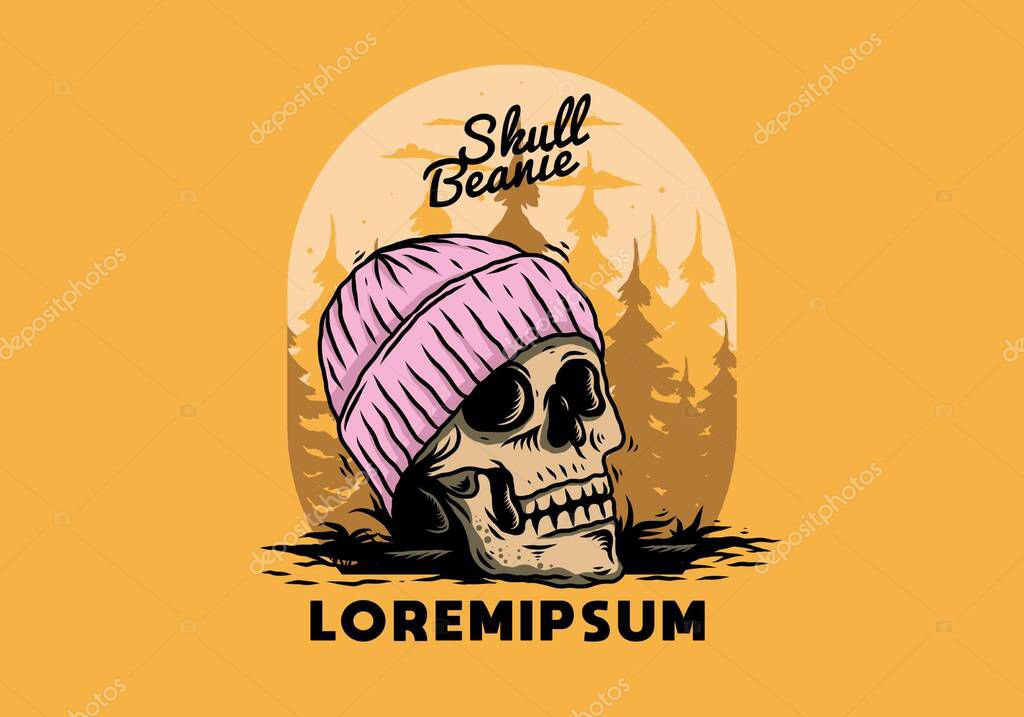 Illustration design of a Skull head wearing beanie