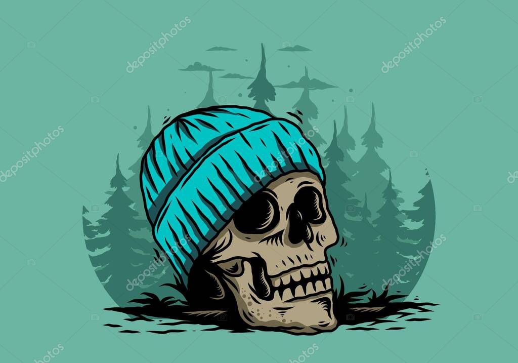 Illustration design of a Skull head wearing beanie