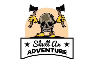 İki balta tutan bir Kurukafa tasarımı.