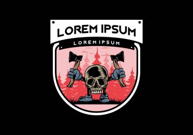 İki balta tutan bir Kurukafa tasarımı.