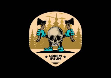 İki balta tutan bir Kurukafa tasarımı.