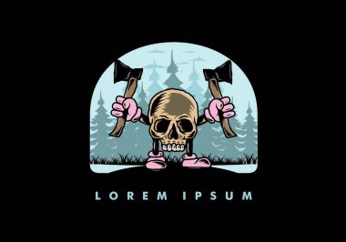 İki balta tutan bir Kurukafa tasarımı.