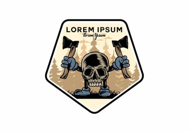 İki balta tutan bir Kurukafa tasarımı.