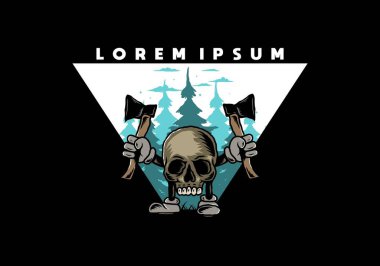 İki balta tutan bir Kurukafa tasarımı.