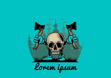 İki balta tutan bir Kurukafa tasarımı.