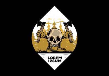 İki balta tutan bir Kurukafa tasarımı.