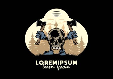 İki balta tutan bir Kurukafa tasarımı.