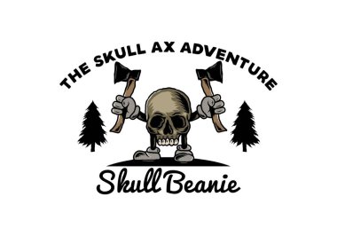 İki balta tutan bir Kurukafa tasarımı.