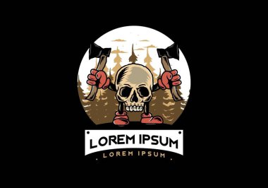 İki balta tutan bir Kurukafa tasarımı.