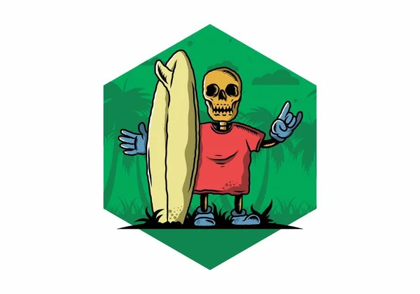 Illustration Design Little Skull Holding Surfing Board — ストックベクタ