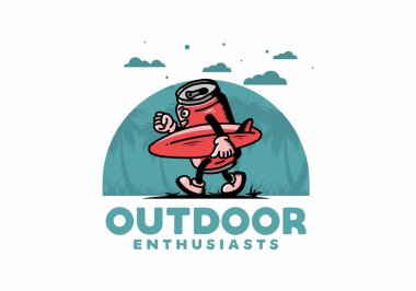 Sörf tahtası tutan bir içecek kutusunun çizimi