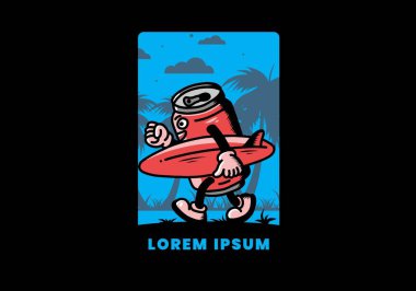 Sörf tahtası tutan bir içecek kutusunun çizimi