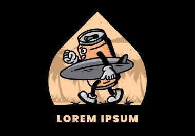 Sörf tahtası tutan bir içecek kutusunun çizimi