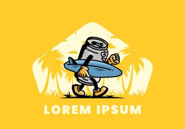 Sörf tahtası tutan bir içecek kutusunun çizimi