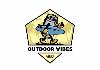 Sörf tahtası tutan bir içecek kutusunun çizimi