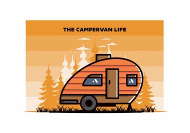 Vintage illustration design of teardrop camper