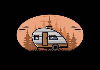 Vintage illustration design of teardrop camper