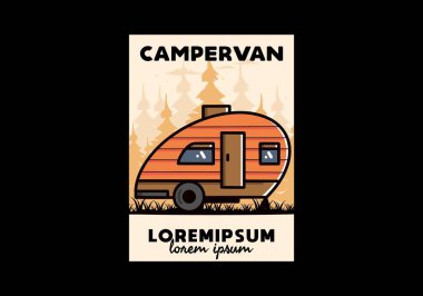 Vintage illustration design of teardrop camper