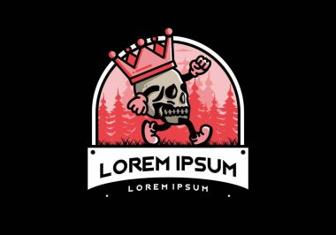 Büyük bir taç takan yürüyen bir kafatasının tasarımı.