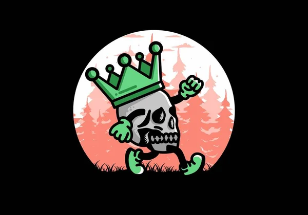 Illustration Design Walking Skull Wearing Big Crown — ストックベクタ