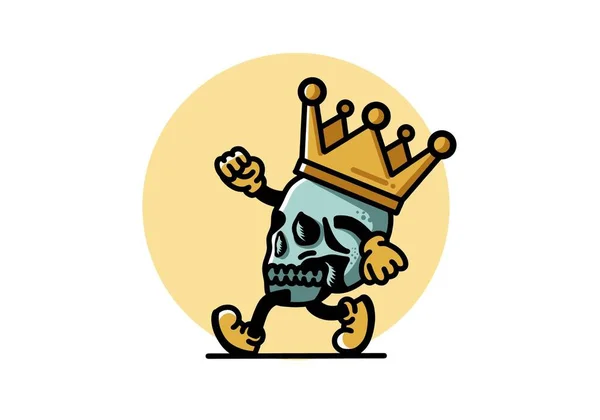 Illustration Design Walking Skull Wearing Big Crown — 图库矢量图片