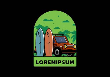 Küçük bir araba ve iki sörf tahtası tasarımı