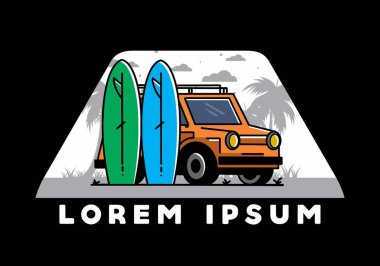 Küçük bir araba ve iki sörf tahtası tasarımı