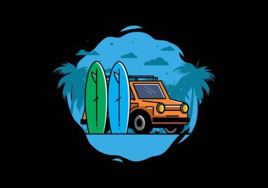 Küçük bir araba ve iki sörf tahtası tasarımı