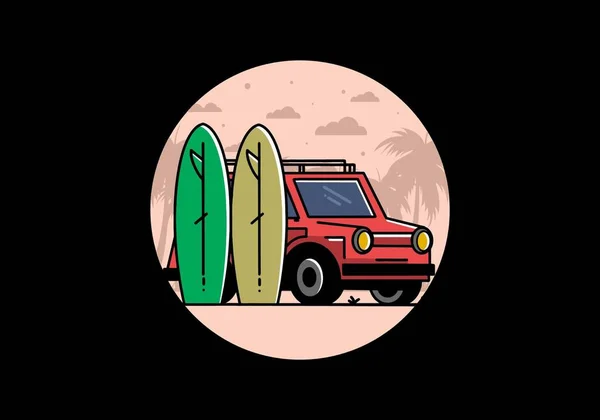 Design Ilustração Carro Pequeno Duas Pranchas Surf —  Vetores de Stock