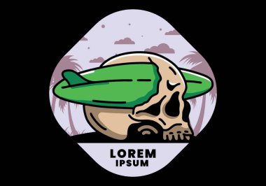 Kafatasını delen bir sörf tahtasının çizimi