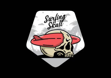 illustration design of a surfboard piercing the skull