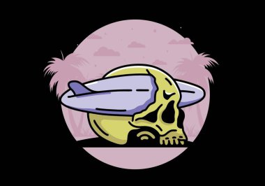 Kafatasını delen bir sörf tahtasının çizimi