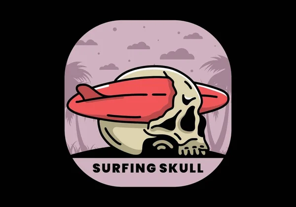 Illustration Design Surfboard Piercing Skull — Stock Vector