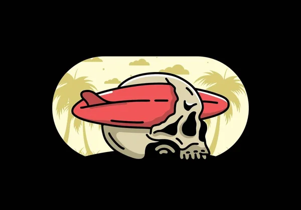 Illustration Design Surfboard Piercing Skull — Vetor de Stock
