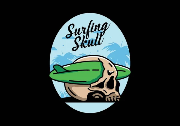 Ilustração Design Uma Prancha Surf Perfurando Crânio — Vetor de Stock