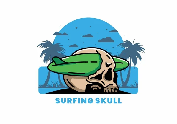 Illustration Design Surfboard Piercing Skull — ストックベクタ
