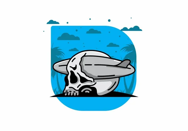 Illustration Design Surfboard Piercing Skull — Stockvektor