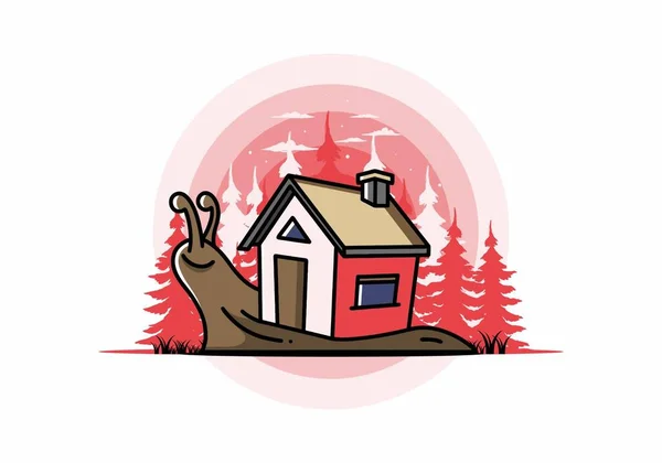 Illustration Design Walking Snail House — Stock vektor