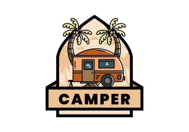 Illustration design of a teardrop camper and coconut tree