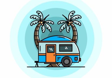Illustration design of a teardrop camper and coconut tree