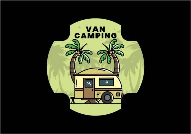 Illustration design of a teardrop camper and coconut tree