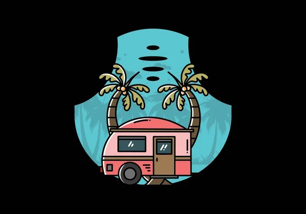 Illustration Design Teardrop Camper Coconut Tree — Stockvector