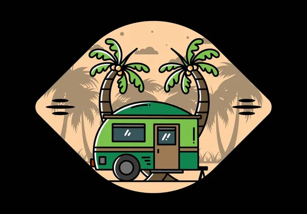 Illustration Design Teardrop Camper Coconut Tree — Vector de stock