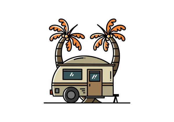 Illustration Design Teardrop Camper Coconut Tree — Διανυσματικό Αρχείο