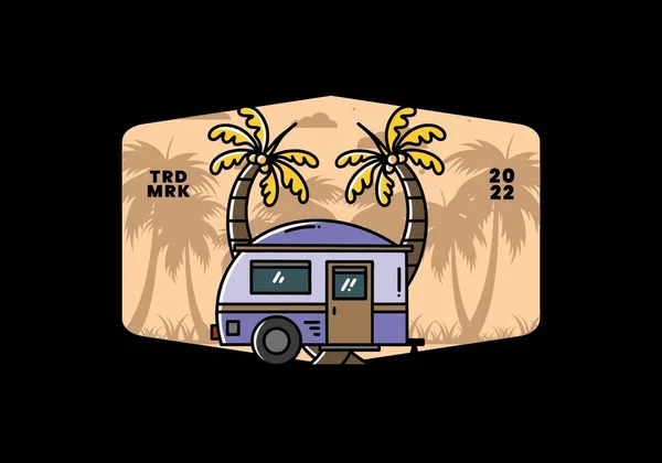 Illustration Design Teardrop Camper Coconut Tree — 스톡 벡터