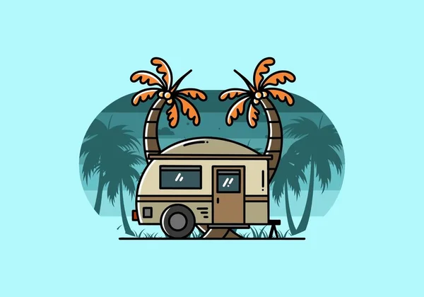 Illustration Design Teardrop Camper Coconut Tree —  Vetores de Stock