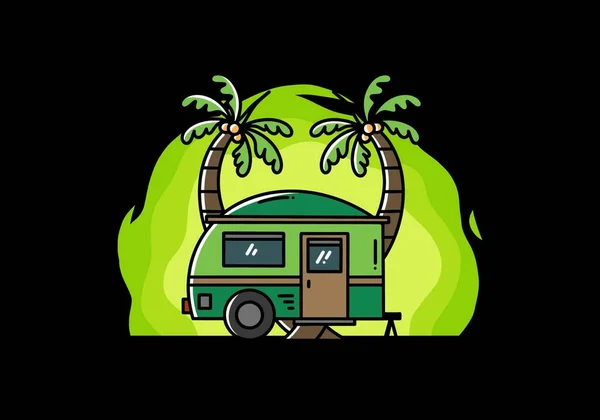 Illustration Design Teardrop Camper Coconut Tree — Vetor de Stock