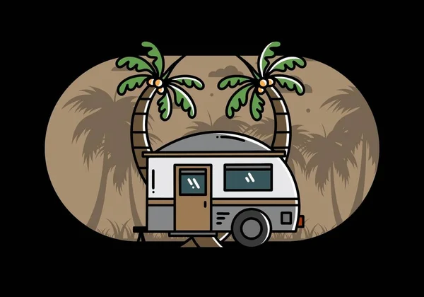 Illustration Design Teardrop Camper Coconut Tree — Archivo Imágenes Vectoriales