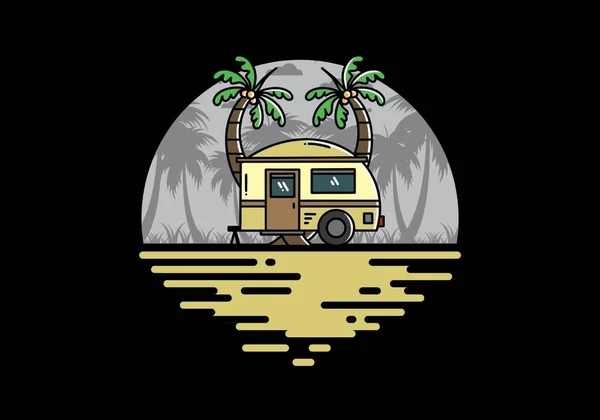 Illustration Design Teardrop Camper Coconut Tree — Διανυσματικό Αρχείο
